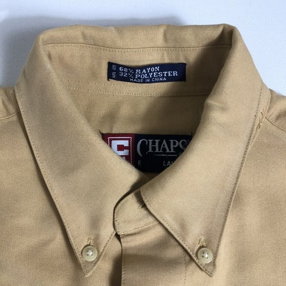 Chaps Ralph Lauren Khaki Short Sleeve Button Front Shirt Rayon Polyester S I77 - Picture 5 of 5